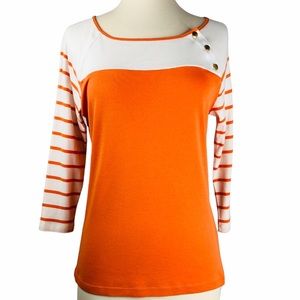 Orange and White 3/4 Sleeve Top L